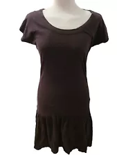 UK10 NEXT Stretchy Chocolate Brown Oversize Ruffle Hem Party Tank Dress SALE