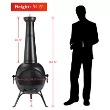 55in Outdoor Fire Pit Chiminea Fireplace Patio Wood Burning Heater Cast Iron Lid