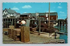 Maine Lobster Pound, Dock Scene, Friendship Boat 1966 ME Vintage Postcard