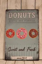 Donut Shop Tin Metal Sign Donuts For Sale Kitchen Decor Art Bakery Rustic Style