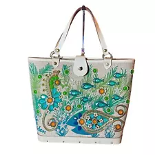 Enid Collins Sea garden handbag 1960's Collins of Texas cream bag with teal