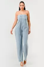 Sleeveless Strapless Denim Jumpsuit By Athina