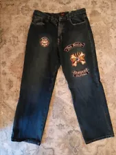 Rare VTG VON DUTCH Originals Compton California Flying Eyeball Denim Jeans Sz 36