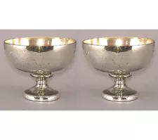 Compote Bowl Vase Glass Silver Mercury Pedestal 6"D 5.25"H Set/2 FREE SHIPPING