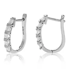 Diamond Earrings for Women 1 CT 14K Gold Princess Hoop Milgrain 3/4 Inch