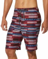 Speedo Men's American Flag Stripe TurboDri 9" E-Board Swim Trunks Red L