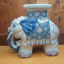 ELEPHANT GARDEN STOOL PLANT PLANTER STAND CERAMIC ASIAN WHITE PEDESTAL STATUE