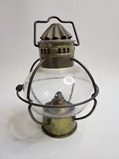 Vintage Wedge Brass & Glass Hanging Oil Lamp