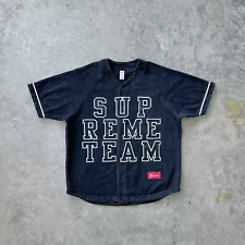 Supreme FW22 Big Logo Denim Baseball Jersey Black Men's Size : XL