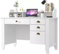 Computer Desk with Drawers and Hutch Shelf, Wood Executive Desk Teens Student De