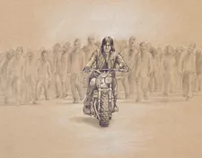 Daryl Dixon Original Art - Motorcycle Drawing - Walking Dead Zombies Sketch 8x10