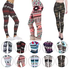 Women Christmas Leggings Snowflake&Reindeer Soft Stretch Pants Xmas Holiday US