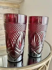 Luminarc (2) Cristal D'Arques Durand Ruby Red Glass Drinking Tumblers