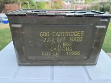 New ListingVintage Military Ammo Box 600 Cartridges 7.62 MM NATO M82 Metal Can USA green