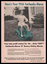 1955 Fairbanks Morse Photo Woman Riding 21" Rotary Lawn Mower Vintage Print Ad