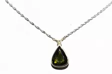 $3,300 3.01CT NATURAL GREEN TOURMALINE & DIAMOND 2-STONE DROP NECKLACE 14K GOLD