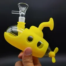 4.9" Glass Bong Silicone Yellow Submarine Water Pipe Hookah Smoking Pipes + Bowl