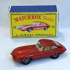 Matchbox #32 Jaguar E Type Red With Repro Box For Sale