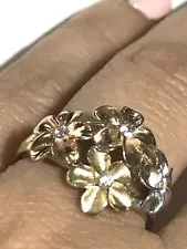 GOLD Flower Ring 14k yellow Rose White Tri solid cz gift 2.7g 7 4 5 6 8 9 10