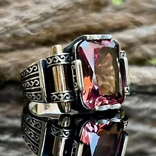 925 Sterling Silver Turkish Jewelry Alexandrite Stone Men's Ring All Size #992