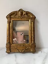 VINTAGE ORNATE FLORENTINE BAROQUE GOLD LEAF WOOD CARVED WALL MIRROR ITALY 9”x6”