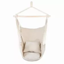 Distinctive Cotton Canvas Hanging Rope Chair with Pillows Beige