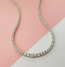 8.40 Ct 14K White Gold Graduated Tennis Necklace Natural F-G/VS-SI Round Real