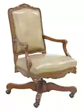 Chair, Office, Swivel, Louis XV Style, Executive, Padded, Nailhead Trim, Vintage