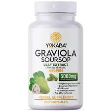 250 Capsules GRAVIOLA SOURSOP Leaf Extract 5000mg Annona Muricata