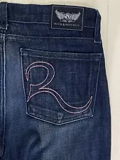 ROCK & REPUBLIC WOMEN PREMIUM DENIM/JEAN LOWRISE BOOTCUT 28W 35L- INDIGO BLUE