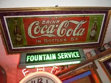 New Listingc.1908 RARE EARLY EMBOSSED ORIGINAL COCA COLA SS BOTTLE SODA FOUNTAIN SIGN NICE-