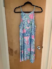 LILLY PULITZER MARGOT DRESS SIZE L AQUA BLUE PINK PRE-OWNED GREAT PRICE!