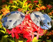 OVERSIZED Aviator "GUNS" SILVER Mirror Reflective Women Men Sunglasses GAFAS
