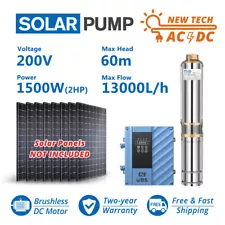 Hybrid AC/DC 1500W 2HP Solar Submersible Bore Pump 13T/H 60m Farming Irrigation