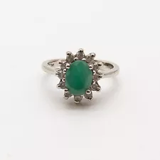 Vtg 14K White Gold Natural Emerald Diamond Ring Sz 5 Halo Estate .36 Carat