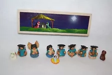 10 Pcs Eucalyptus Seed Pod Christmas Miniature Nativity w Wooden Box Ecuador EC