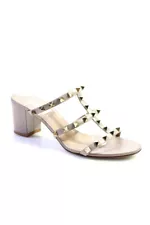 Valentino Garavani Womens Geometric Studded Strappy Block Heels Tan Size EUR39