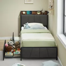 Twin/Full/Queen/King Size Bed Frame with Storage Headboard and Charging Station