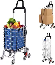 Stair Climbing Folding Shopping Grocery Cart Rolling Swivel Wheels + Canvas Bag