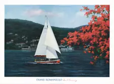 Sail Boat Red Crape Myrtle Tree Art Poster Sail Away by Diane Romanello 38x28 in