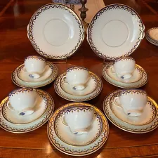 20 Pc Blyth Diamond English Tea Set for 6 - Hand Painted Antique Dinnerware