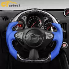 Forged Carbon Fiber Sport Steering Wheel Fits 08+ Nissan 370z Z34 Blue Leather