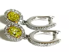 1.04ct Canary Yellow and White Diamond 18k 750 Gold Earrings, 3.2 grams