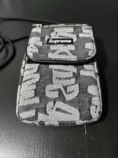 SUPREME SS22 Supreme Fat Tip Jacquard Denim Neck Pouch Black BAG (used once)