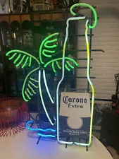 Vintage Corona Extra Bottle Palm Tree Neon Light Sign 22”x 24” Lamp Real Glass