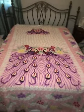 Antique Chenille peacock genuine bedspread