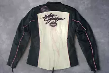 Harley Davidson Women's Pink Label White Pink Black Leather Jacket S 97010-14VW