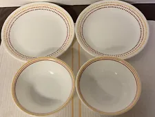 Corelle Vitrelle 2-SPICY DOTS 8 1/2" Salad Plates & 2- 6 1/4” Cereal Soup Bowls