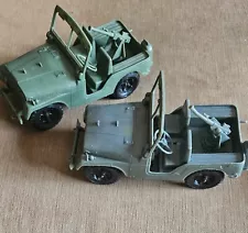 2 Vintage PROCESSED PLASTIC CO. Army War Military Jeep 7 3/4 Long RAT PATROL!