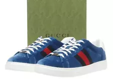 NEW GUCCI ACE VINTAGE BLUE VELVET WEB LOW TOP SNEAKERS SHOES 8/US 8.5